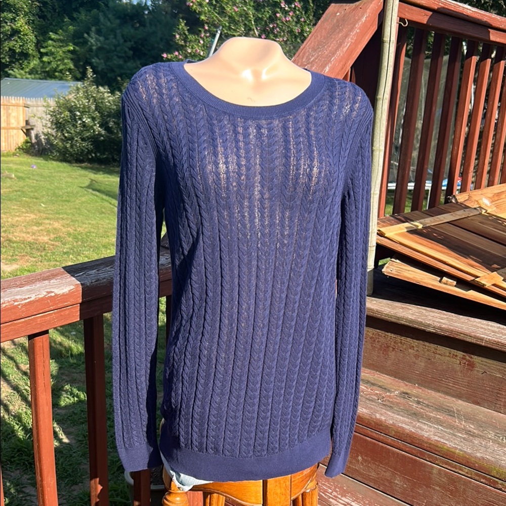 Banana Republic Navy Cable Knit Sweater- Cotton-Nylon Blend- Lightweight